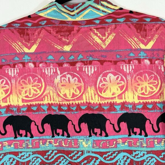 Chico's Rainbow Elephant Safari Button Front Shirt Top Women's Sz 1 Medium 8 - Picture 5 of 6